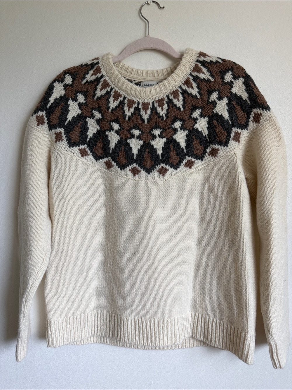 LL Bean NWT - Women's Cream Fair Isle Yoke Sweater